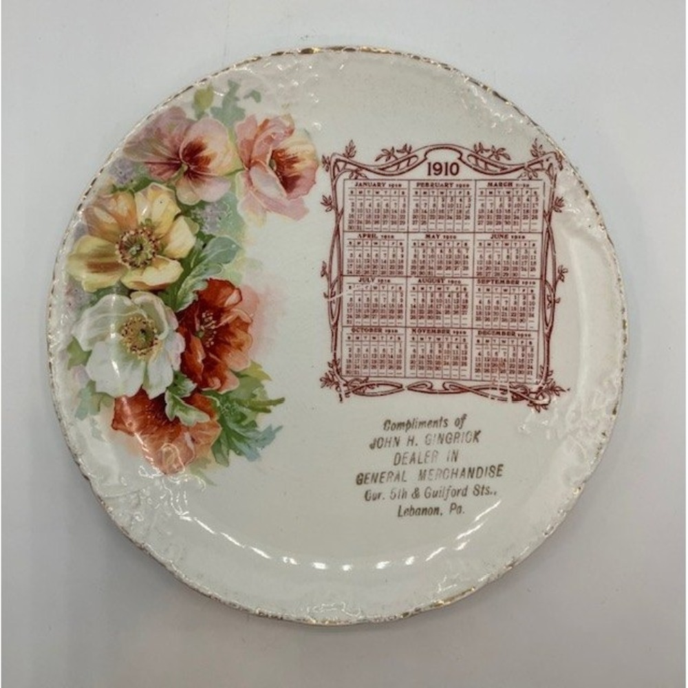 Antique 1910 Advertising Calendar‎ Plate Floral 115 yrs old by Etrurix-Mellor